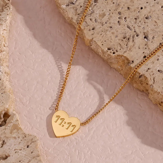 Elevate with Our Gold "11:11"  18k Floating Heart Necklace