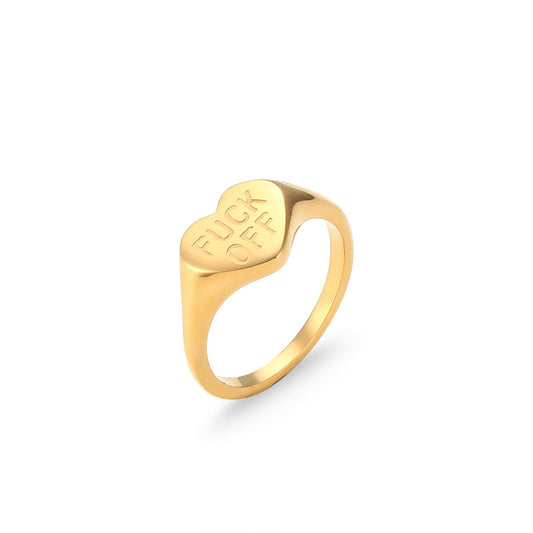 Make a Bold Statement with our 18K Gold Tarnish-Proof Heart "F* Off" Ring - Embrace Unapologetic Attitude and Timeless Elegance**