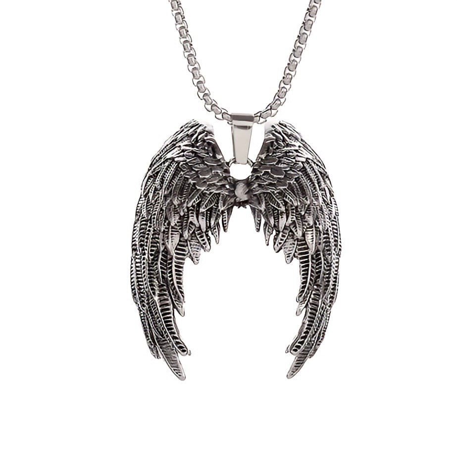 Sculpted Serenity: 3D Angel Wing Steel Necklace