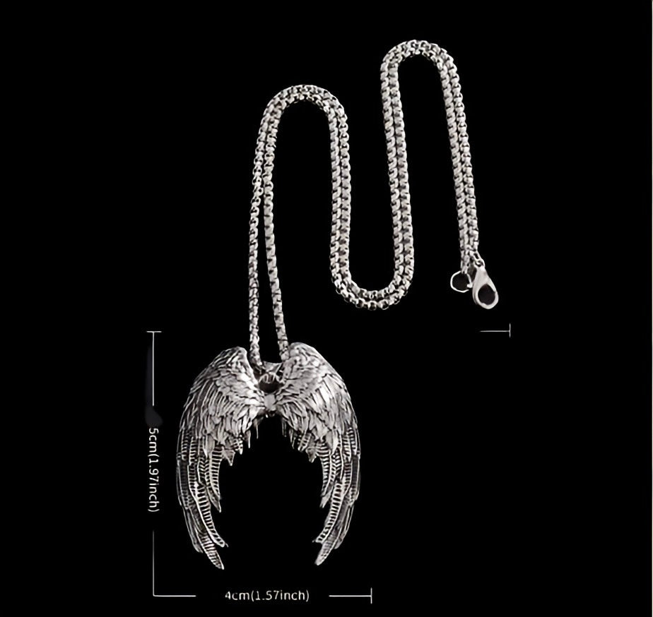 Sculpted Serenity: 3D Angel Wing Steel Necklace