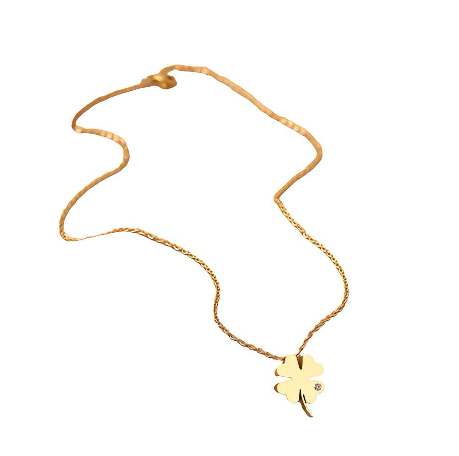 The lucky Stainless Steel Gold Necklace adorned with a Clover Crystal Zircon