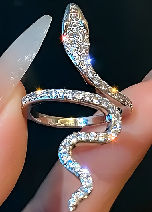 The Silver Serpent Elegance AAA CZ Women's Adjustable Ring – Embrace Timeless Beauty!