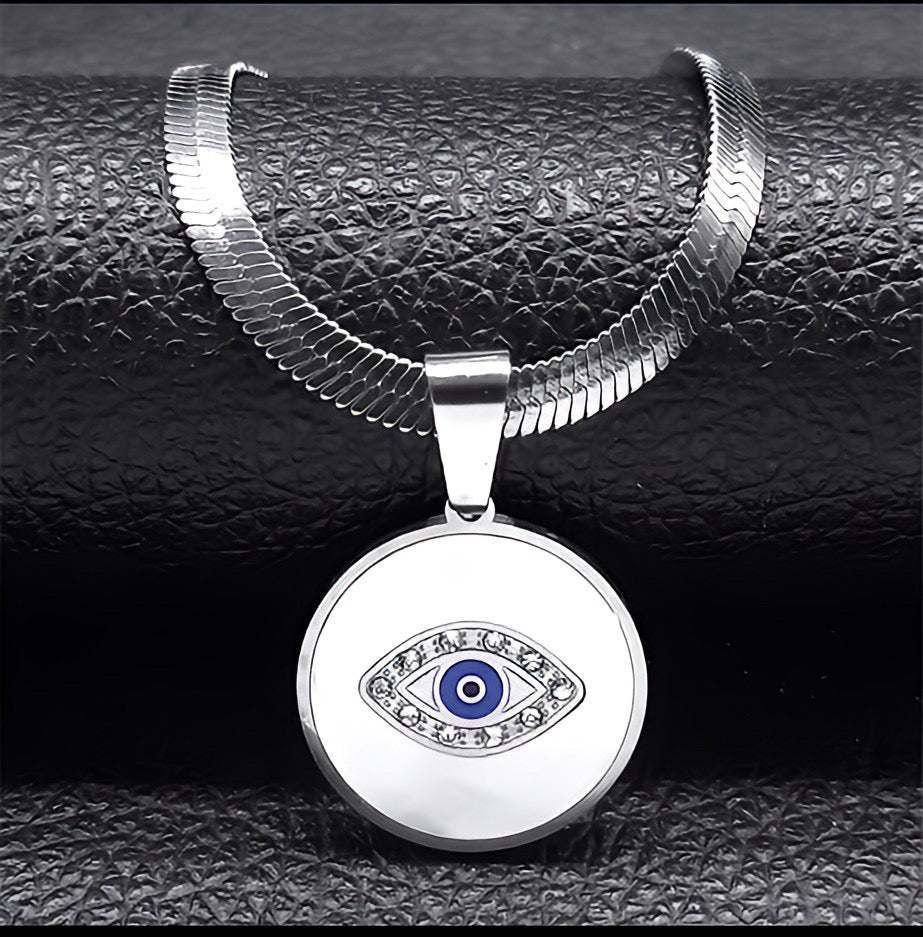 Silver Serpent Evil Eye Necklace