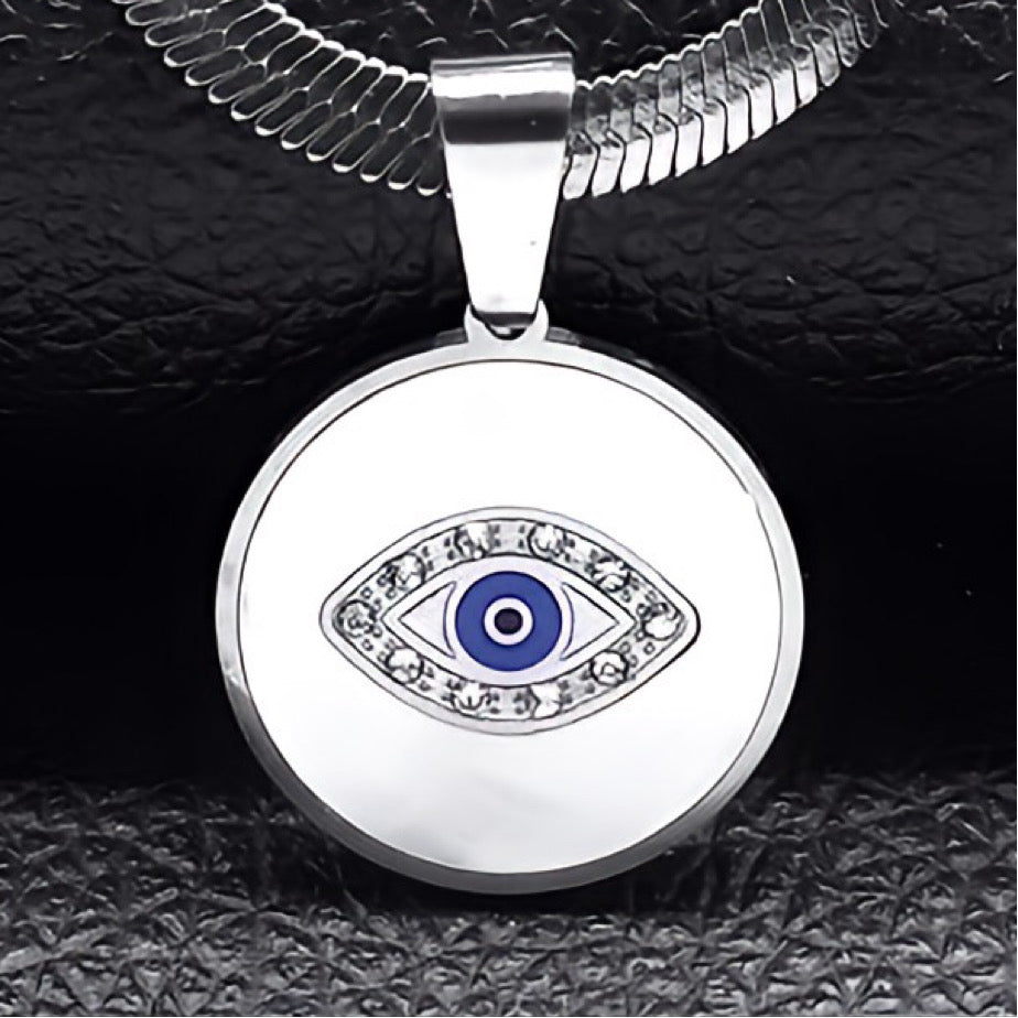 Silver Serpent Evil Eye Necklace