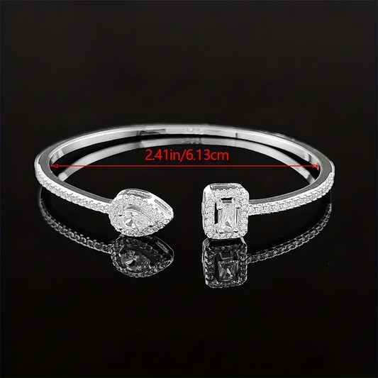 Adjustable Cuff Bracelet in Silver, Adorned with AAA CZ Stones - Perfect for Women