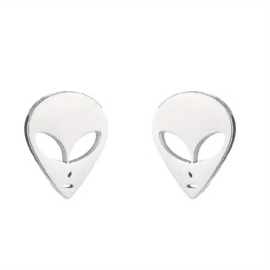 Our Futuristic Silver Tone Stainless Steel Alien Stud Earrings: For the Bold and Unconventional