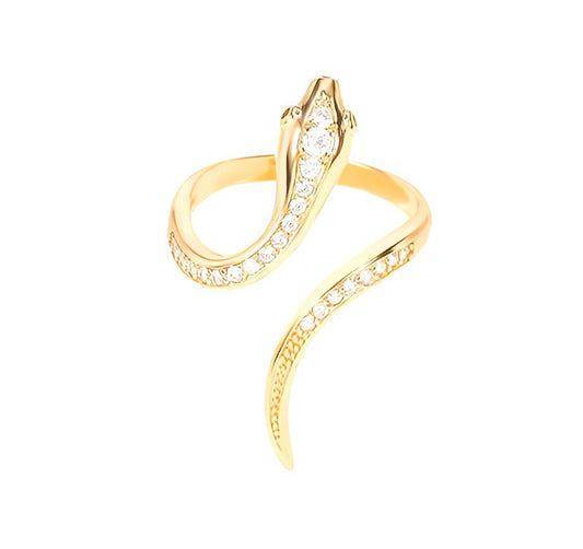 Serpent's Charm Gold AAA CZ Gold Women's Adjustable Ring –Allure of the Mystical!