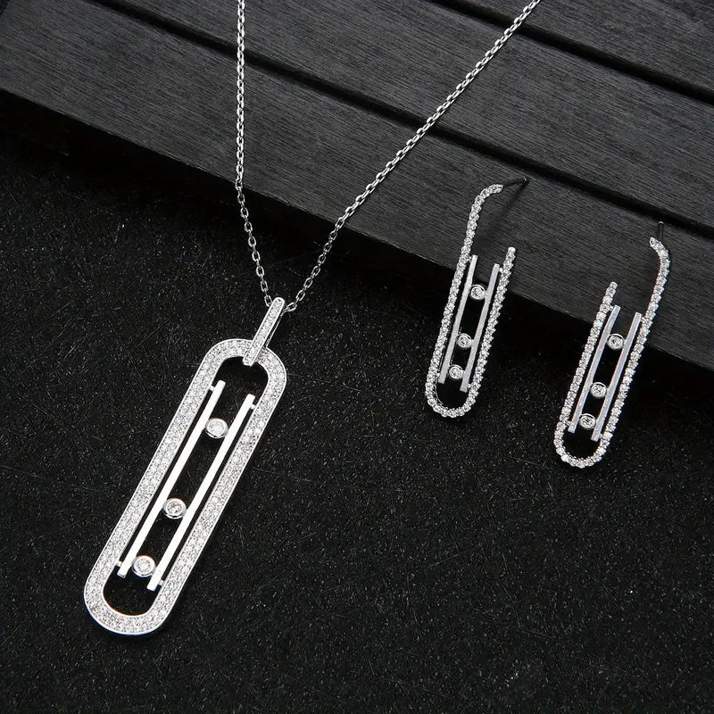 Radiant 3-Piece Paperclip Design AAA CZ Necklace and Earring Set